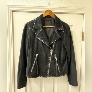 ALL SAINTS Dalby Western Suede Biker Jacket - Studded Black Size 10
